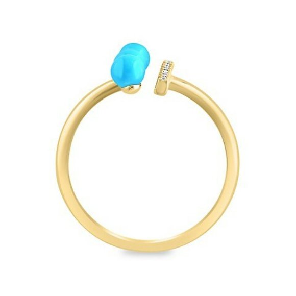 NWT 14k Yellow Gold, 0.9 CT. T.W. Diamond & Turquoise Ring Size 7 - Picture 2 of 5